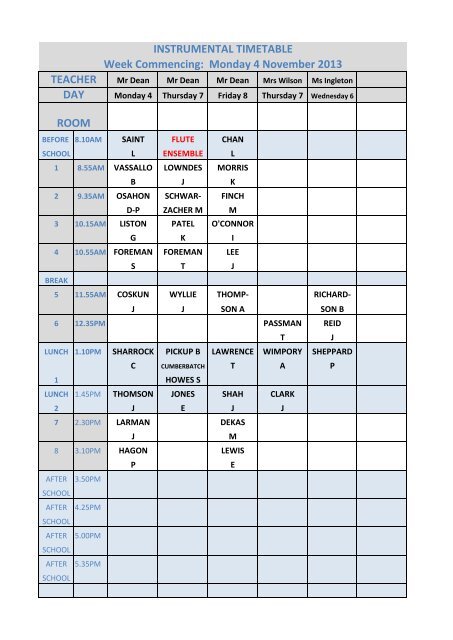 Music Timetable - Trinity School