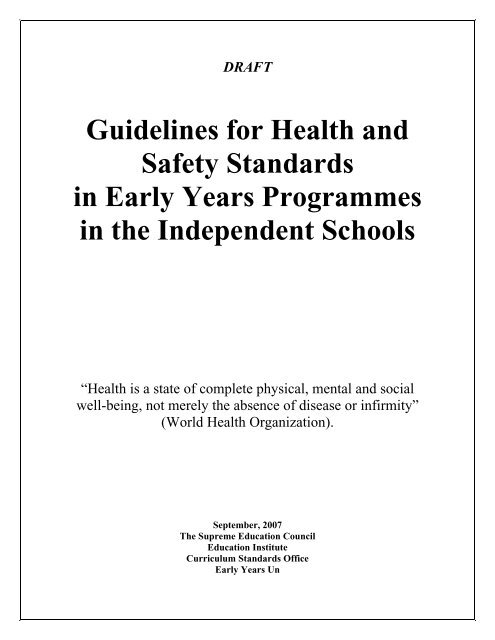 Guidelines for Health and Safety Standards in Early Years ...