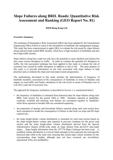 Quantitative Risk Assessment and Ranking (GEO Report No. 81)