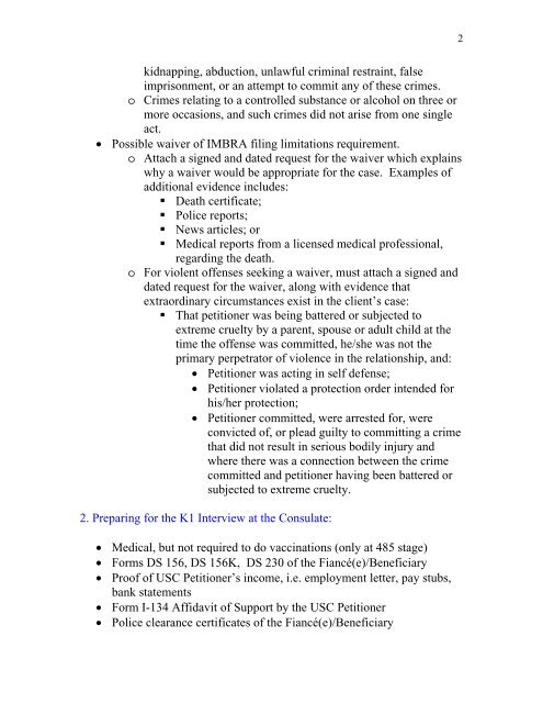 K-1 Fiance Visa Document Checklist: - AILA webCLE