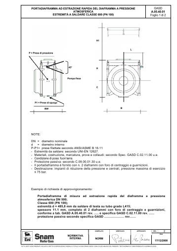 GASD A.05.40.01 Foglio 1 di 2 NOTE: DN = diametro ... - Snam