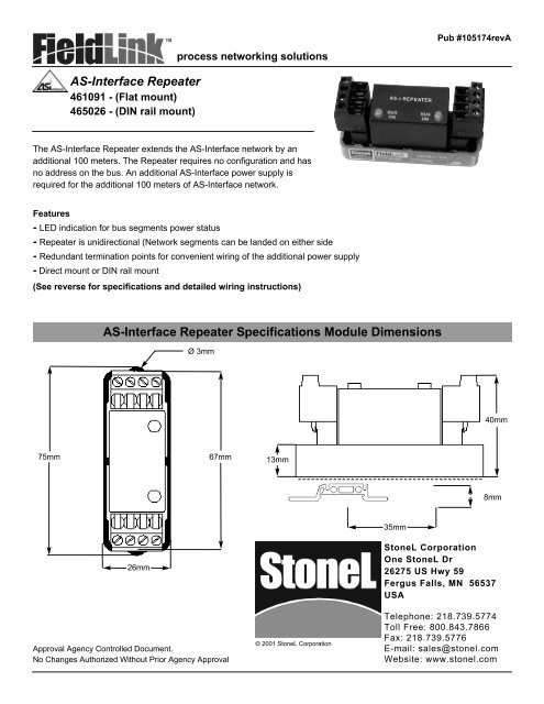 AS-Interface Repeater Specifications Module Dimensions ... - StoneL