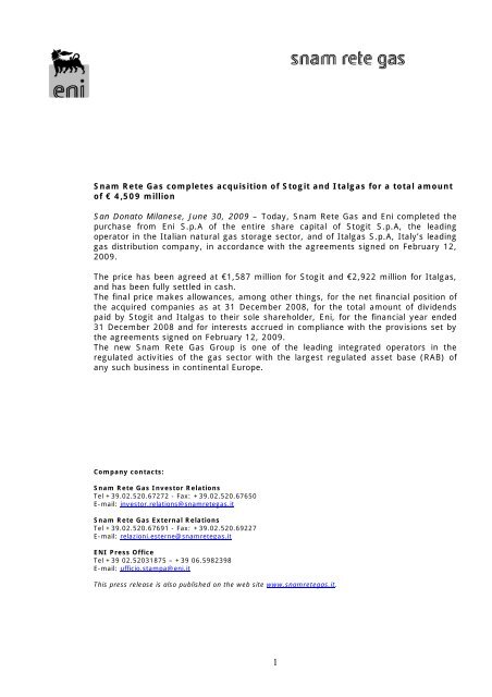 Target clearance price italgas