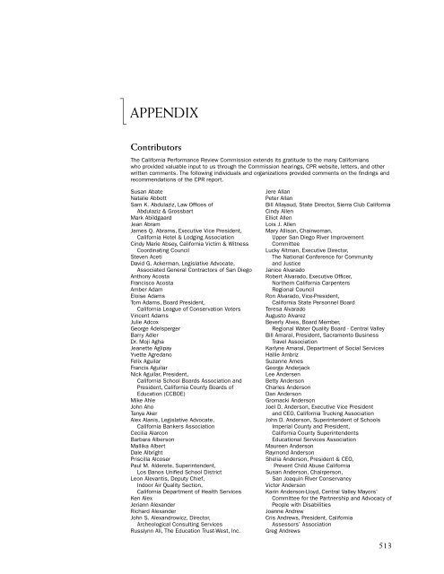 APPENDIX - The California Performance Review - State of California