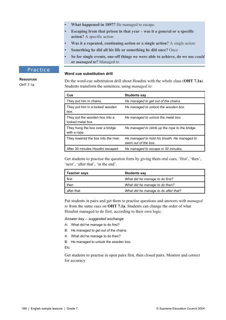 English lesson plans for Grade 7