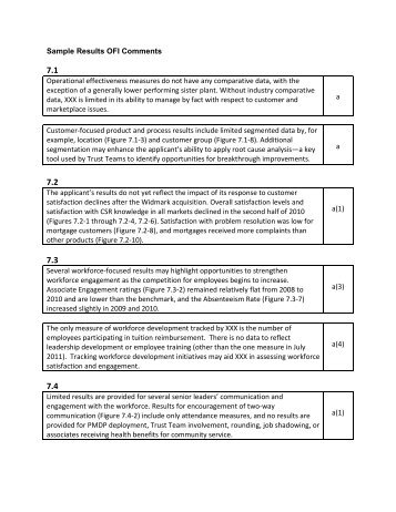 Sample Results OFI Comments Operational effectiveness measures ...