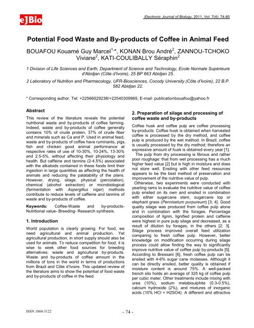 Potential Food Waste and By-products of Coffee in Animal Feed