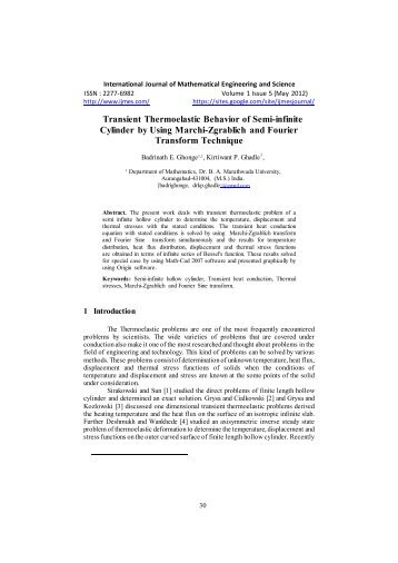 Transient Thermoelastic Behavior of Semi-infinite Cylinder by ... - ijmes