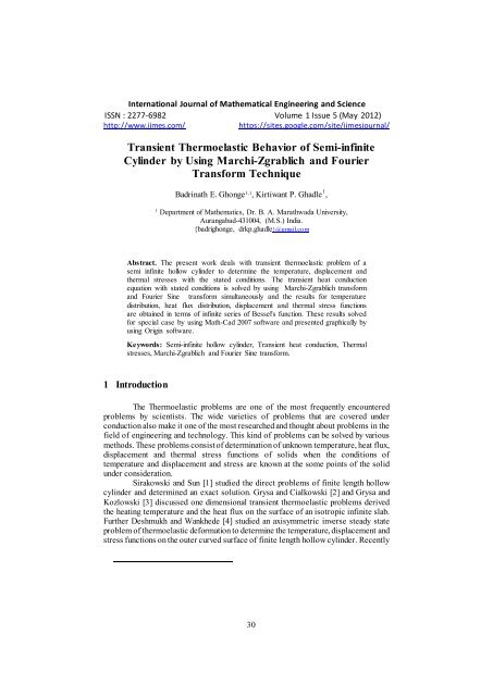 Transient Thermoelastic Behavior of Semi-infinite Cylinder by ... - ijmes
