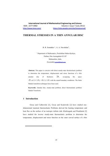 THERMAL STRESSES IN A THIN ANNULAR DISC - ijmes