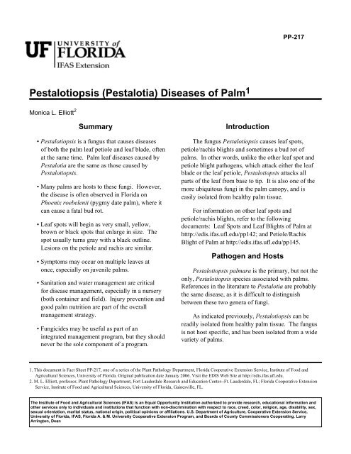 Pestalotiopsis (Pestalotia) Diseases of Palm - Hillsborough County