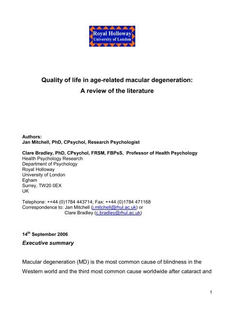 Quality of Life in Age-Related Macular Degeneration - CNIB