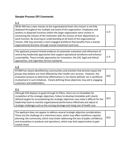 Process Comments Examples Sample Process OFI Comments - Tennessee Center for ...