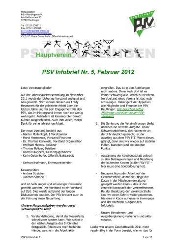 PSV Infobrief Nr. 5, Februar 2012 - Polizeisportverein Reutlingen e.V.
