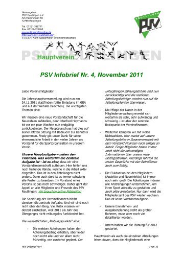 PSV Infobrief Nr. 4, November 2011 - Polizeisportverein Reutlingen ...