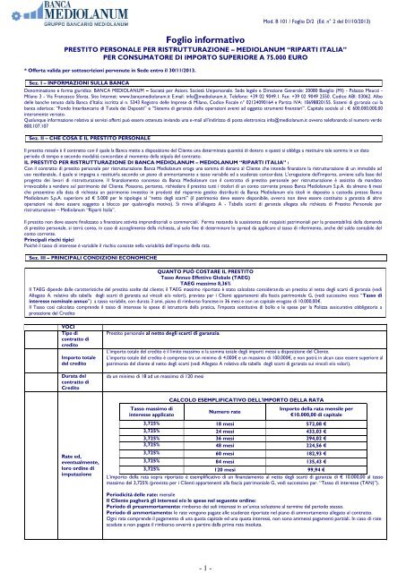 Foglio informativo - Banca Mediolanum