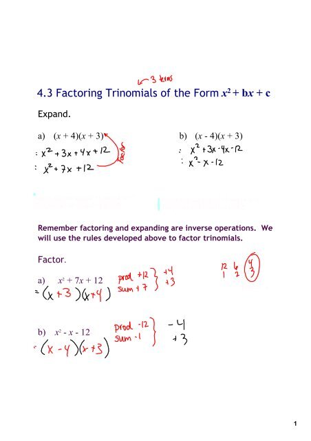 factoring trinomials worksheet key
