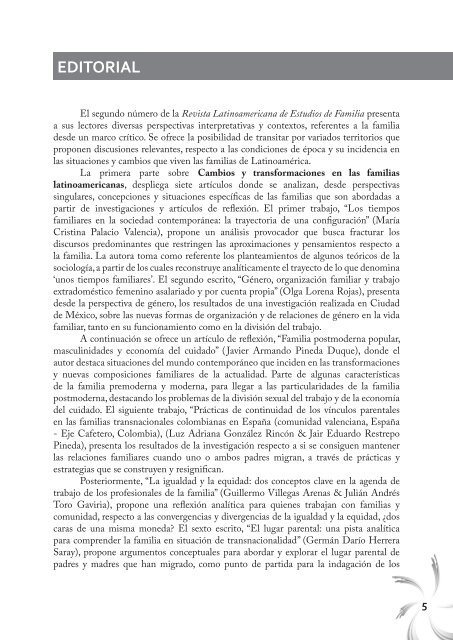 EDITORIAL - Revista Latinoamericana de Estudios de Familia