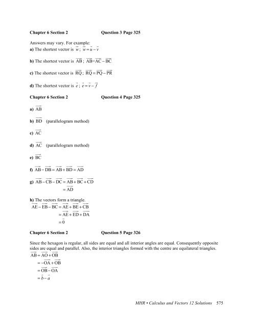 MHR • Calculus and Vectors 12 Solutions 574 Chapter 6 Section 2 ...