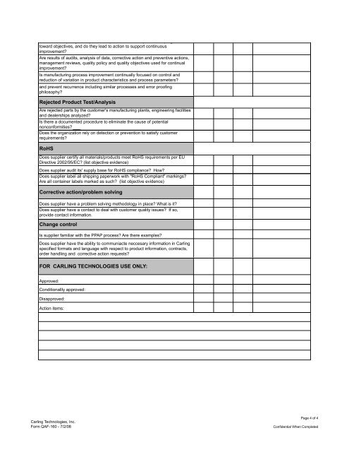 Carling Technologies Supplier Quality Survey [pdf]