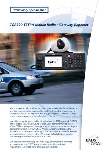 TGR990 TETRA Mobile Radio / Gateway-Repeater - PBIT