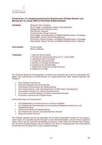 Protokoll der Hauptversammlung - Quartierverein St.Fiden-Neudorf