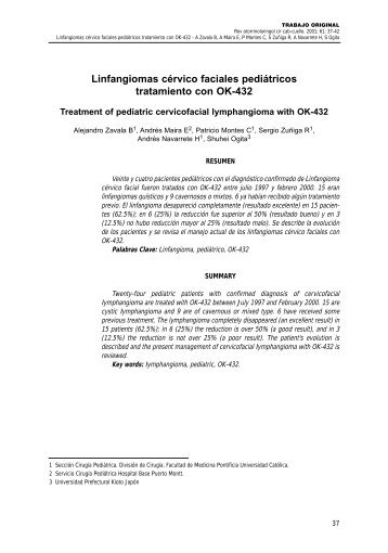 Linfangiomas cÃ©rvico faciales pediÃ¡tricos tratamiento con OK-432