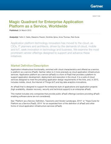 Magic Quadrant for Enterprise Application Platform as a Service, Worldwide