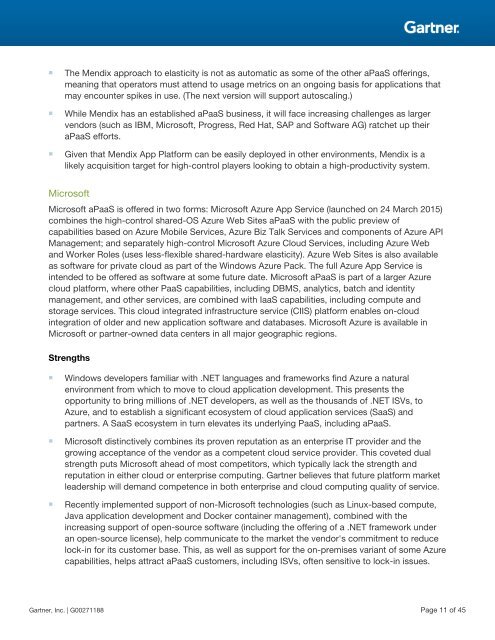 Magic Quadrant for Enterprise Application Platform as a Service, Worldwide