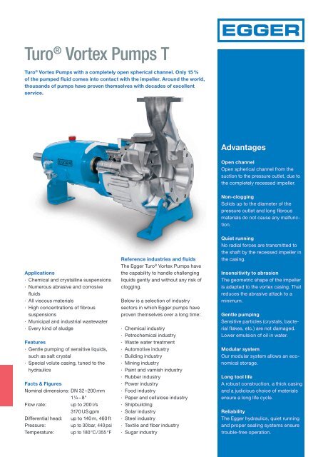 Turo® Vortex Pumps from Emile Egger - Centrifugal pumps with completely recessed impeller