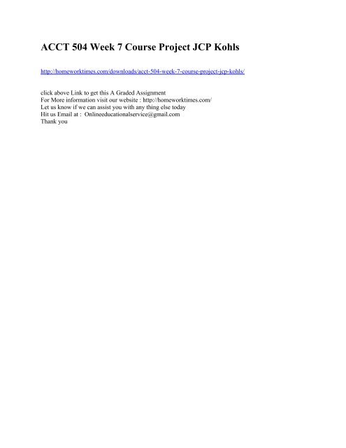 ACCT 504 Week 7 Course Project JCP Kohls