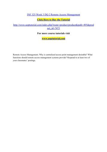 INF 325 Week 3 DQ 2 Remote Access Management