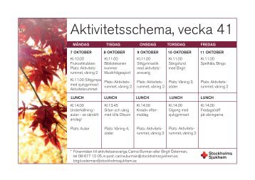 Aktivitetsschema v.41-44 - Stockholms sjukhem