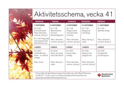 Aktivitetsschema v.41-44 - Stockholms sjukhem