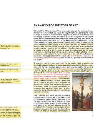 AN ANALYSIS OF THE WORK OF ART - Timothy R. Quigley