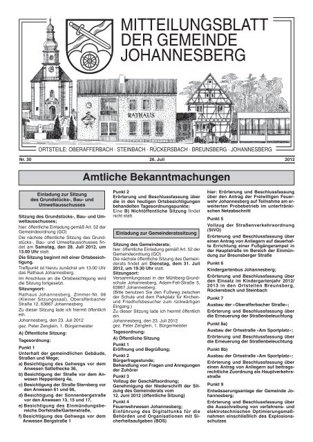 MITTEILUNGSBLATT DER GEMEINDE JOHANNESBERG