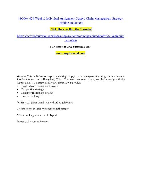 ISCOM 424 Week 2 Individual Assignment Supply Chain Management Strategy ...