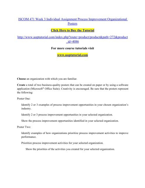 ISCOM 471 Week 3 Individual Assignment Process Improvement ...