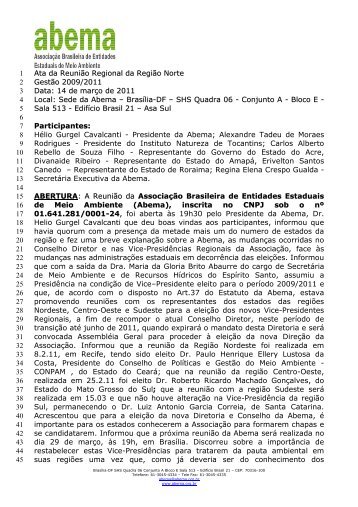 Ata da ReuniÃ£o Regional da RegiÃ£o Norte 1 GestÃ£o 2009 ... - Abema