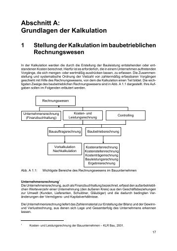 Abschnitt A: Grundlagen der Kalkulation