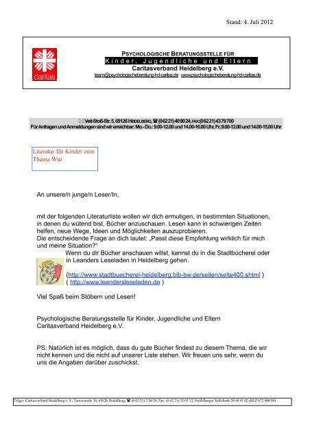 Literatur für Kinder zum Thema Wut (PDF 210 - Psychologische ...