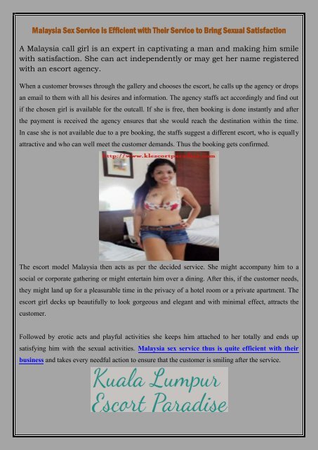 Malaysia Sex Service is Efficient with Their Service to Bring  