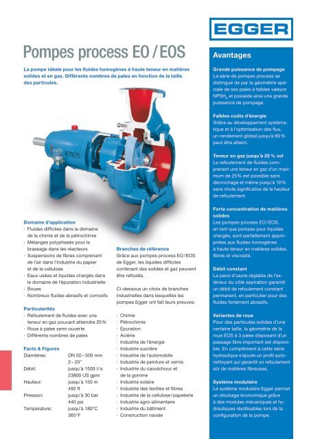 Pompes process EO/EOS de Emile Egger - La pompe centrifuge pour liquides  chargés à haute teneur