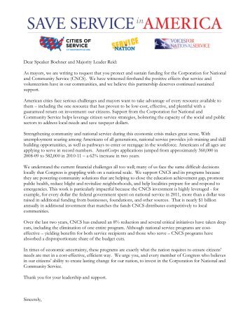 a letter of support from U.S. mayors - Voices for National Service