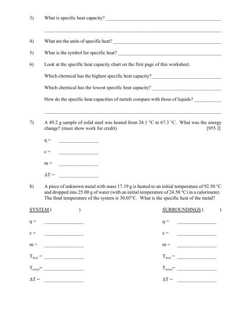 Specific Heat Chart