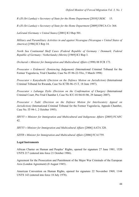 Oxford Monitor of Forced Migration, Volume 3, Number 1