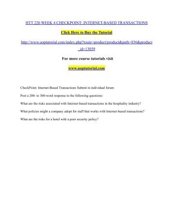 HTT 220 WEEK 4 CHECKPOINT: INTERNET-BASED TRANSACTIONS