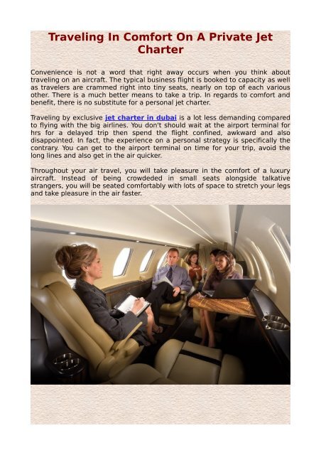 Traveling In Comfort On A Private Jet Charter