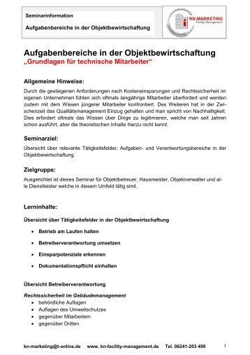 Aufgabenbereiche in der Objektbewirtschaftung