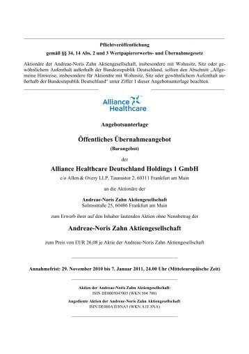 Alliance Healthcare Deutschland Holdings 1 GmbH - BaFin